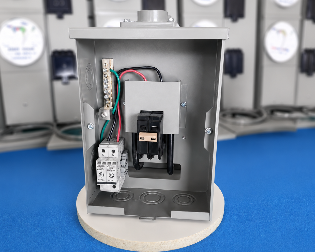 Técnico ICE instalando supresor eléctrico